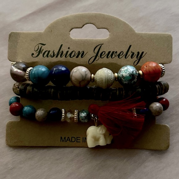 New 3pc Bohemian Dark Mix Multicolor Beaded Bracelet Set - Picture 6 of 10